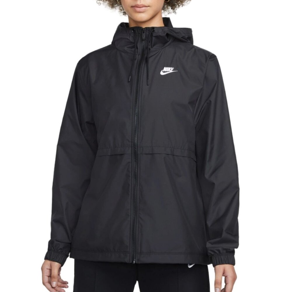 New Women Nike Sportswear Windbreaker Jacket Large Essential Repel Hooded Black